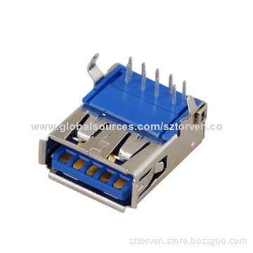USB Connector, 3.0 Female Right Angle DIP A Type, Withstanding Voltage of 500V AC